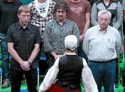 Rufi Etxeberria, Peio Urizar (EA) i Patxi Zabaleta (Aralar), ahir.