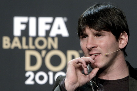 Messi, un dels tres candidats finalistes a la Pilota d'Or, durant la roda de premsa de la FIFA.