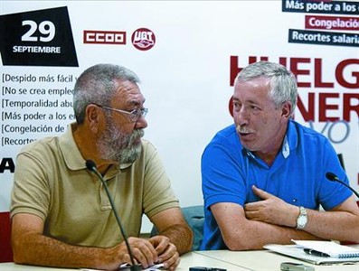 Els l�ders d'UGT, C�ndido M�ndez (esquerra), i de CCOO, Ignacio Fern�ndez Toxo, dimecres a Palma.