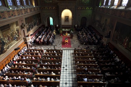 Funeral pel ling�ista Joan Sol� al paranimf de la Universitat de Barcelona, aquesta tarda.
