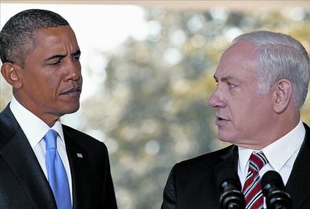 Barack Obama i Benjamin Netanyahu, durant la compareixen�a p�blica a Washington, ahir, despr�s de la reuni� bilateral.