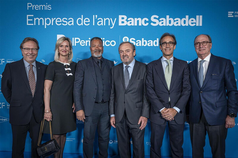 Josep Santacreu, presidente de la Cambra de Comerç; Uta Blackman, de Integrated Systems Events; Michael Blackman, de Integrated Systems Events; Josep Mateu Negre, presidente del RACC; Pau Relat, presidente de La Fira, y Manuel Brufau i Nubó, director de INDRA en Catalunya.